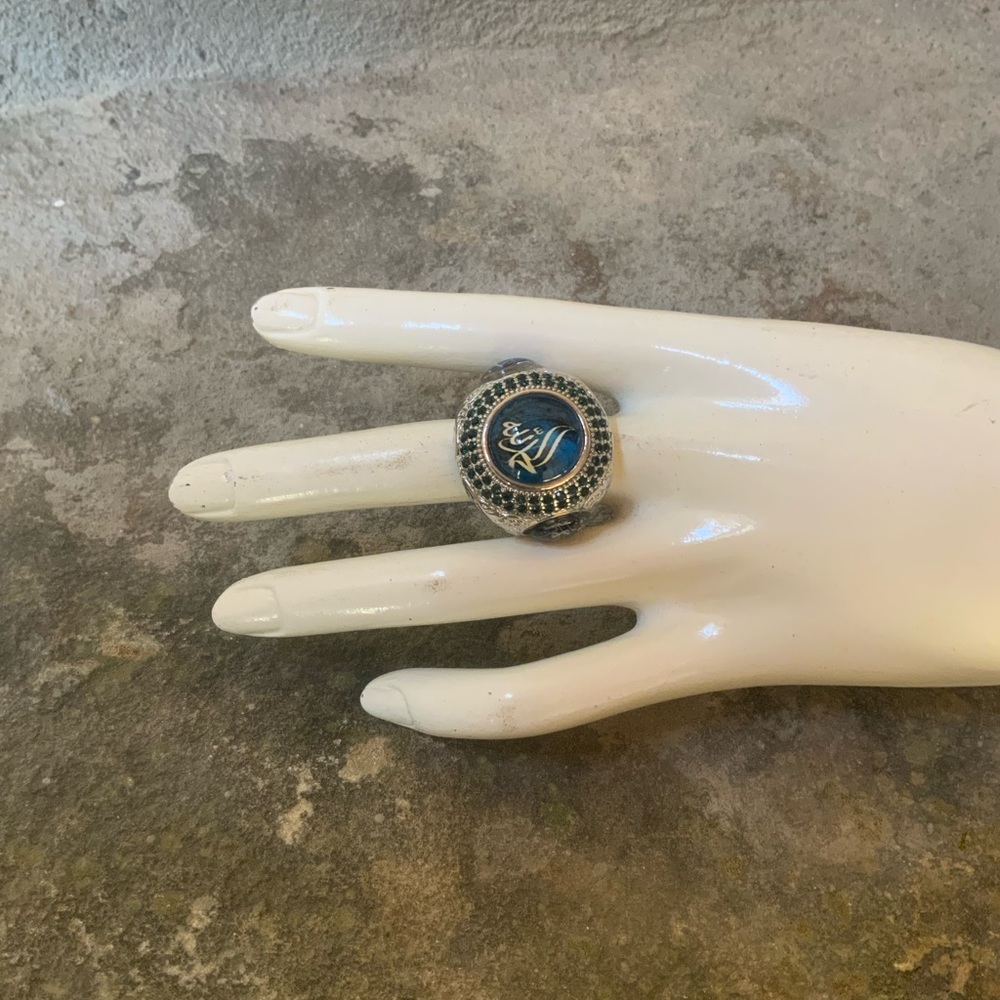 Silver Sapphire Stone Mens Ring - Picture 1 of 12